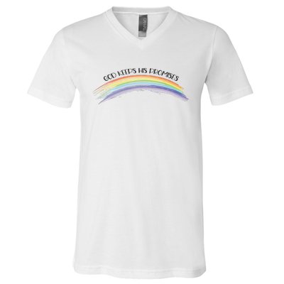 Rainbow God Keeps His Promises Christian Religious Faith V-Neck T-Shirt