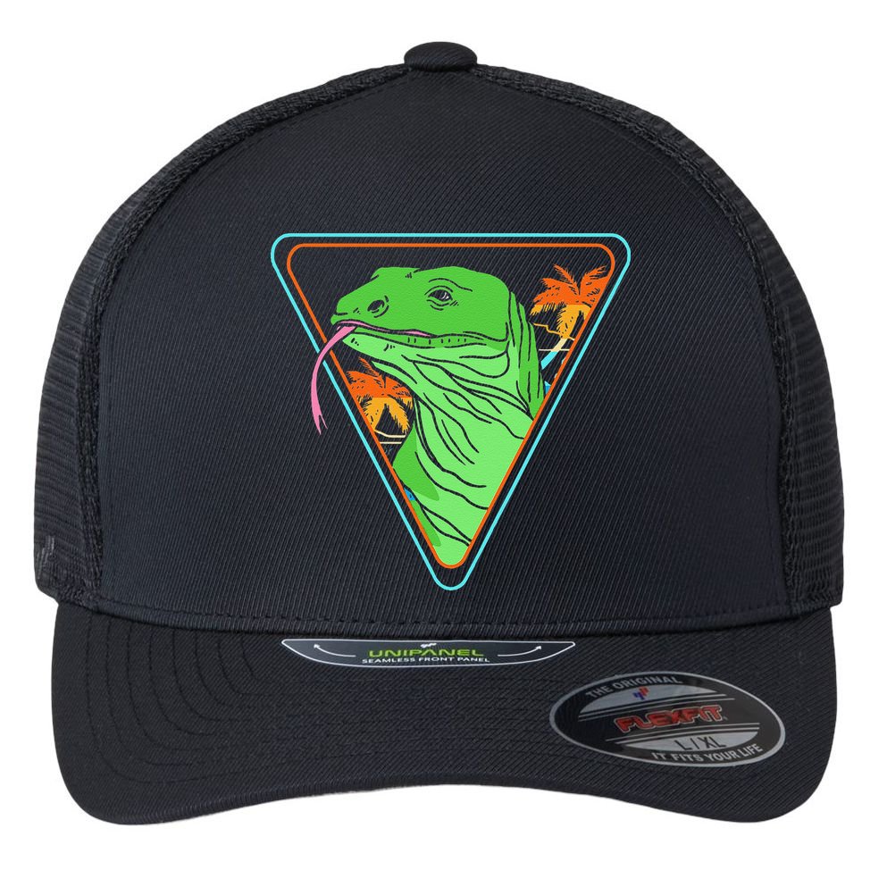 Retro Geometric Komodo Monitor Lizard Lover Komodo Dragon Flexfit Unipanel Trucker Cap