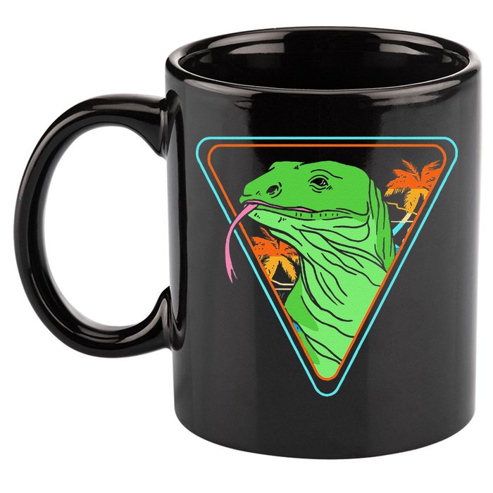 Retro Geometric Komodo Monitor Lizard Lover Komodo Dragon 11oz C Handle Ceramic Mug