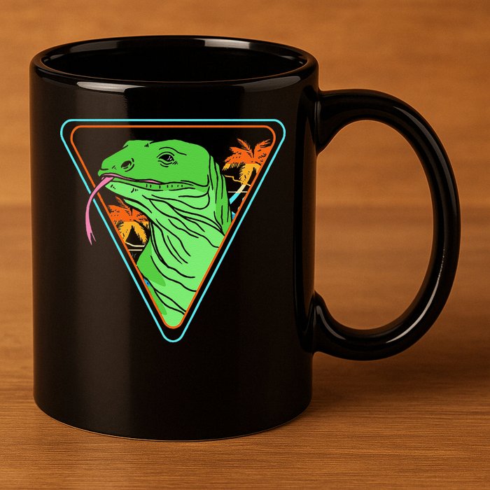 Retro Geometric Komodo Monitor Lizard Lover Komodo Dragon 11oz C Handle Ceramic Mug