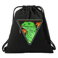 Retro Geometric Komodo Monitor Lizard Lover Komodo Dragon Drawstring Bag