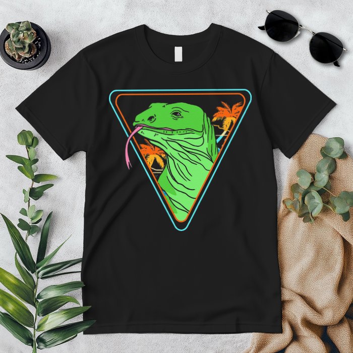 Retro Geometric Komodo Monitor Lizard Lover Komodo Dragon Premium T-Shirt