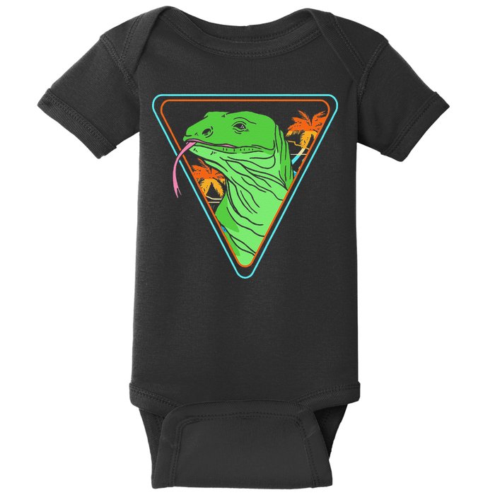 Retro Geometric Komodo Monitor Lizard Lover Komodo Dragon Baby Bodysuit