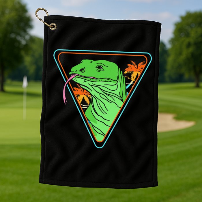 Retro Geometric Komodo Monitor Lizard Lover Komodo Dragon Golf Towel
