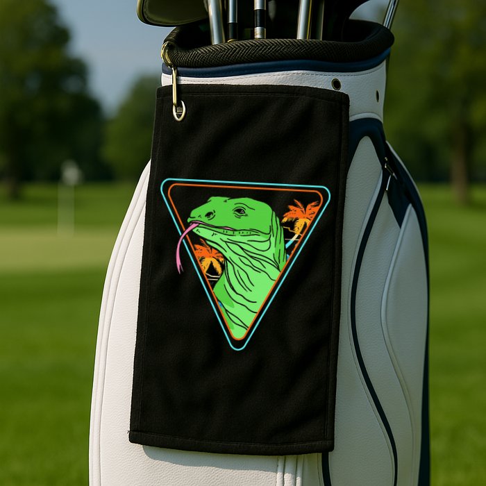 Retro Geometric Komodo Monitor Lizard Lover Komodo Dragon Golf Towel