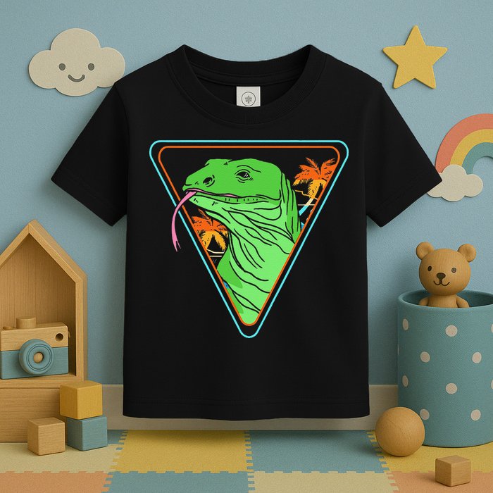 Retro Geometric Komodo Monitor Lizard Lover Komodo Dragon Toddler T-Shirt