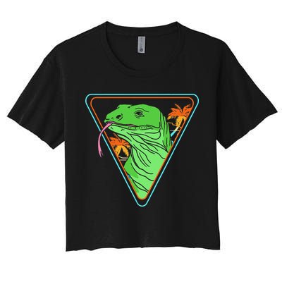 Retro Geometric Komodo Monitor Lizard Lover Komodo Dragon Women's Crop Top Tee