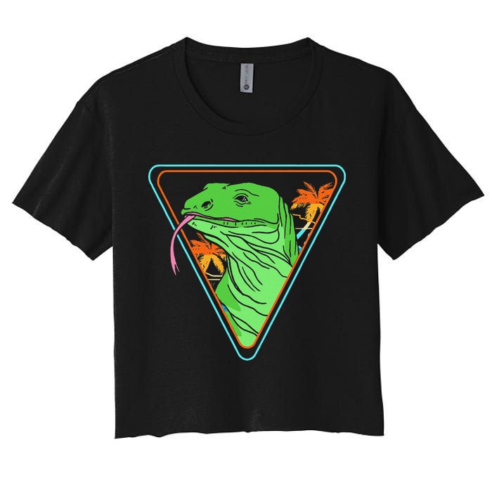 Retro Geometric Komodo Monitor Lizard Lover Komodo Dragon Women's Crop Top Tee