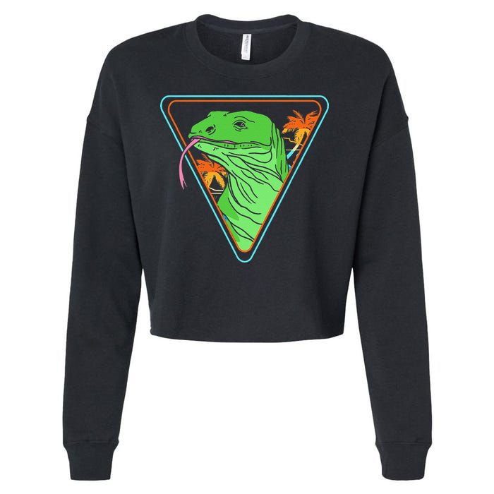 Retro Geometric Komodo Monitor Lizard Lover Komodo Dragon Cropped Pullover Crew