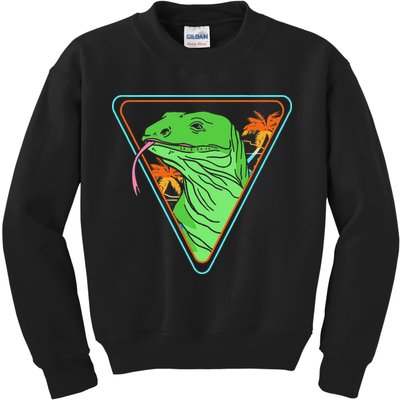 Retro Geometric Komodo Monitor Lizard Lover Komodo Dragon Kids Sweatshirt