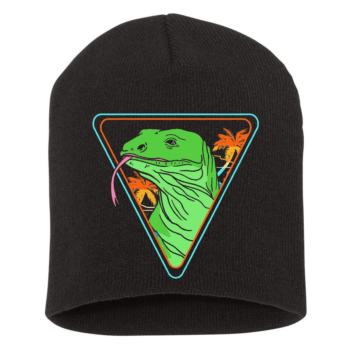 Retro Geometric Komodo Monitor Lizard Lover Komodo Dragon Short Acrylic Beanie
