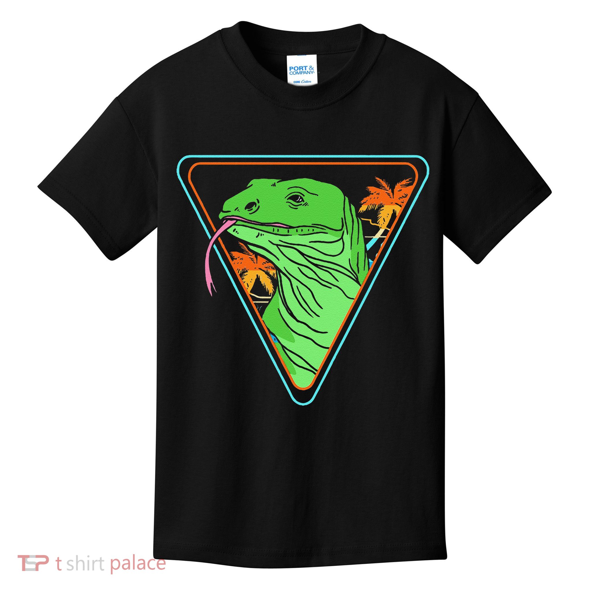 Retro Geometric Komodo Monitor Lizard Lover Komodo Dragon Kids T-Shirt