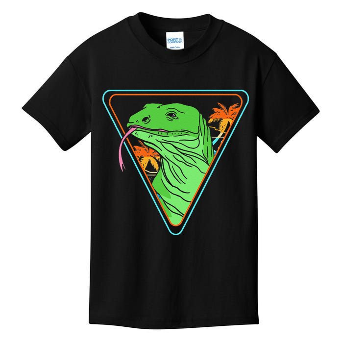 Retro Geometric Komodo Monitor Lizard Lover Komodo Dragon Kids T-Shirt
