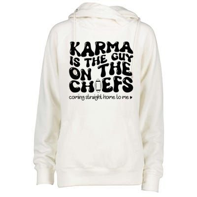 Retro Groovy Karma Is the Guy on the Chief  Womens Funnel Neck Pullover Hood