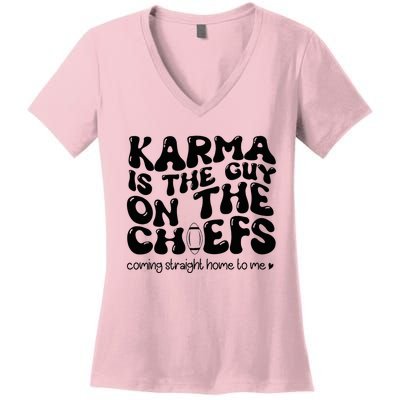 Retro Groovy Karma Is the Guy on the Chief  Women's V-Neck T-Shirt