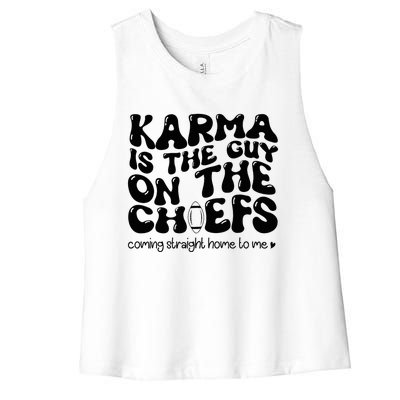 Retro Groovy Karma Is the Guy on the Chief  Women's Racerback Cropped Tank