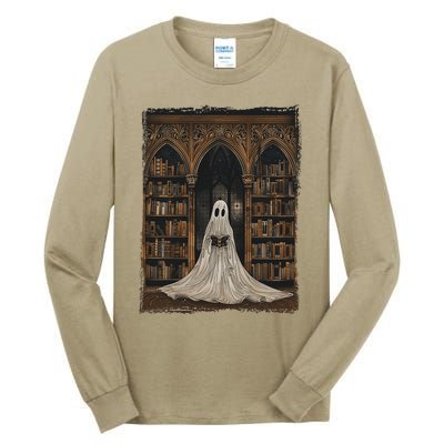 Reading Ghost Library Halloween Librarian Book Lovers Tall Long Sleeve T-Shirt