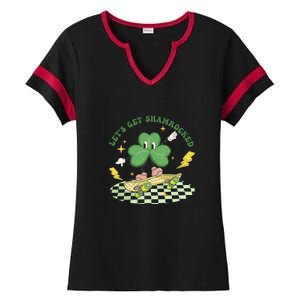 Retro Groovy Let's Get Shamrocked Lucky St Patrick Day Cute Clover Ladies Halftime Notch Neck Tee