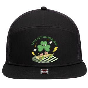 Retro Groovy Let's Get Shamrocked Lucky St Patrick Day Cute Clover 7 Panel Mesh Trucker Snapback Hat