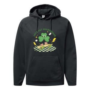 Retro Groovy Let's Get Shamrocked Lucky St Patrick Day Cute Clover Performance Fleece Hoodie