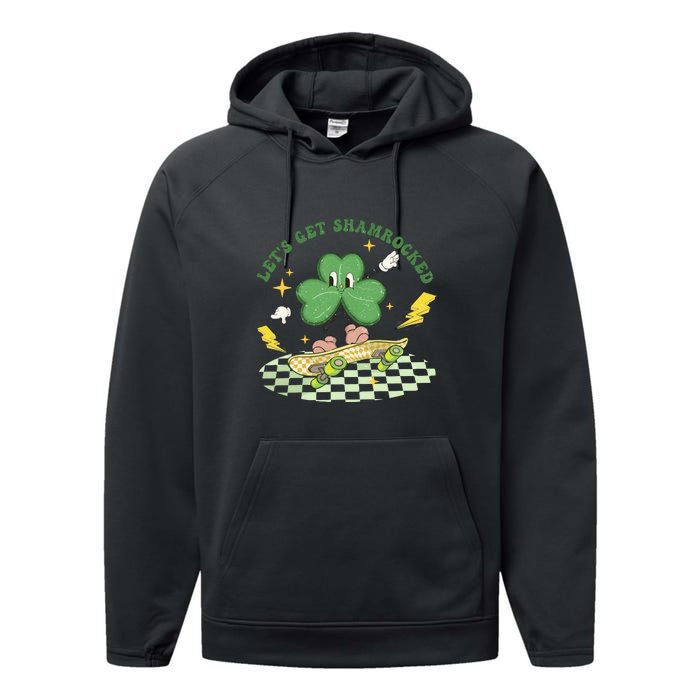 Retro Groovy Let's Get Shamrocked Lucky St Patrick Day Cute Clover Performance Fleece Hoodie