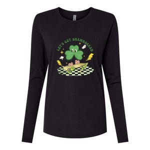 Retro Groovy Let's Get Shamrocked Lucky St Patrick Day Cute Clover Womens Cotton Relaxed Long Sleeve T-Shirt