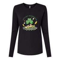 Retro Groovy Let's Get Shamrocked Lucky St Patrick Day Cute Clover Womens Cotton Relaxed Long Sleeve T-Shirt