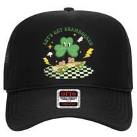 Retro Groovy Let's Get Shamrocked Lucky St Patrick Day Cute Clover High Crown Mesh Back Trucker Hat