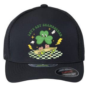 Retro Groovy Let's Get Shamrocked Lucky St Patrick Day Cute Clover Flexfit Unipanel Trucker Cap