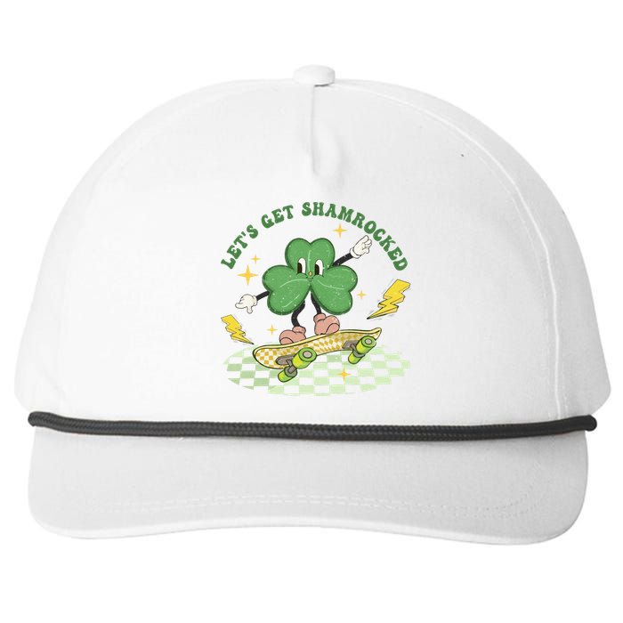 Retro Groovy Let's Get Shamrocked Lucky St Patrick Day Cute Clover Snapback Five-Panel Rope Hat