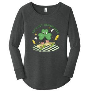 Retro Groovy Let's Get Shamrocked Lucky St Patrick Day Cute Clover Women's Perfect Tri Tunic Long Sleeve Shirt