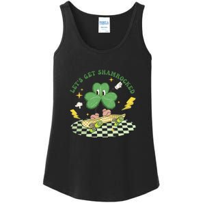 Retro Groovy Let's Get Shamrocked Lucky St Patrick Day Cute Clover Ladies Essential Tank