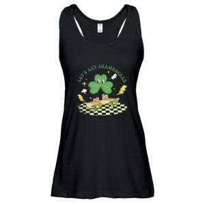 Retro Groovy Let's Get Shamrocked Lucky St Patrick Day Cute Clover Ladies Essential Flowy Tank