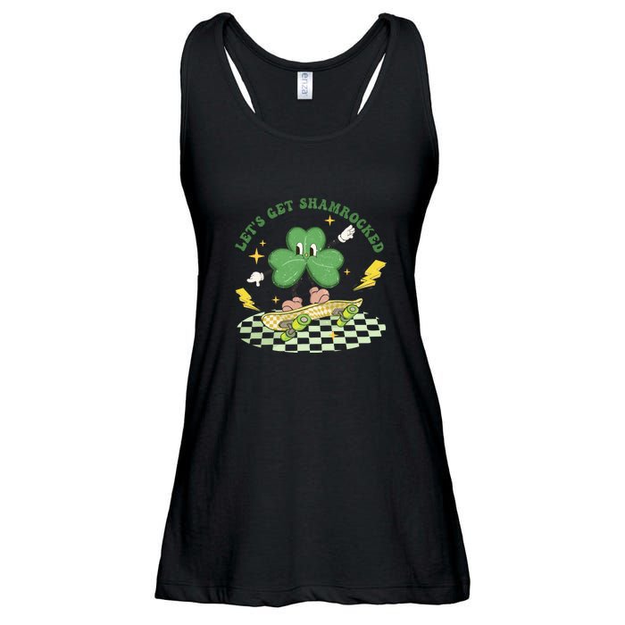 Retro Groovy Let's Get Shamrocked Lucky St Patrick Day Cute Clover Ladies Essential Flowy Tank