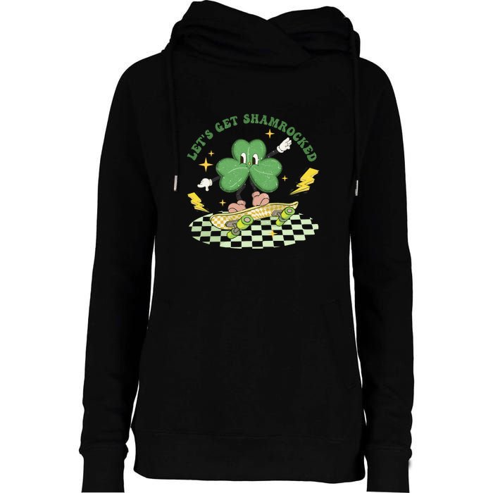 Retro Groovy Let's Get Shamrocked Lucky St Patrick Day Cute Clover Womens Funnel Neck Pullover Hood