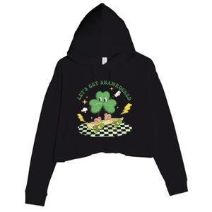 Retro Groovy Let's Get Shamrocked Lucky St Patrick Day Cute Clover Crop Fleece Hoodie