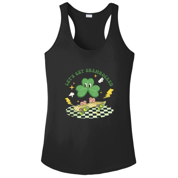 Retro Groovy Let's Get Shamrocked Lucky St Patrick Day Cute Clover Ladies PosiCharge Competitor Racerback Tank