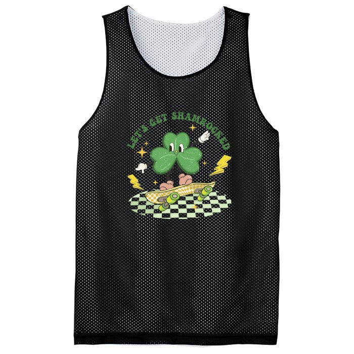 Retro Groovy Let's Get Shamrocked Lucky St Patrick Day Cute Clover Mesh Reversible Basketball Jersey Tank