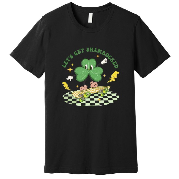 Retro Groovy Let's Get Shamrocked Lucky St Patrick Day Cute Clover Premium T-Shirt