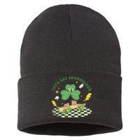 Retro Groovy Let's Get Shamrocked Lucky St Patrick Day Cute Clover Sustainable Knit Beanie