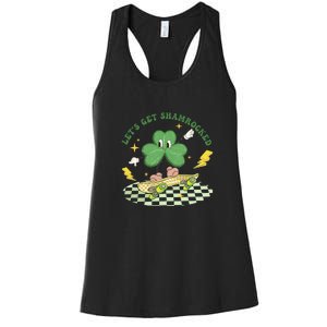 Retro Groovy Let's Get Shamrocked Lucky St Patrick Day Cute Clover Women's Racerback Tank