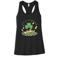 Retro Groovy Let's Get Shamrocked Lucky St Patrick Day Cute Clover Women's Racerback Tank