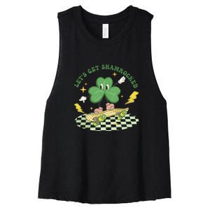 Retro Groovy Let's Get Shamrocked Lucky St Patrick Day Cute Clover Women's Racerback Cropped Tank