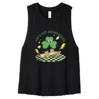 Retro Groovy Let's Get Shamrocked Lucky St Patrick Day Cute Clover Women's Racerback Cropped Tank