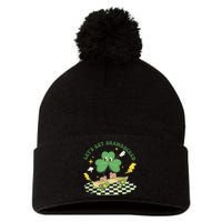 Retro Groovy Let's Get Shamrocked Lucky St Patrick Day Cute Clover Pom Pom 12in Knit Beanie