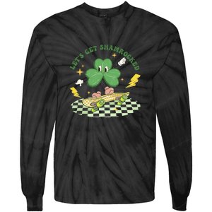 Retro Groovy Let's Get Shamrocked Lucky St Patrick Day Cute Clover Tie-Dye Long Sleeve Shirt