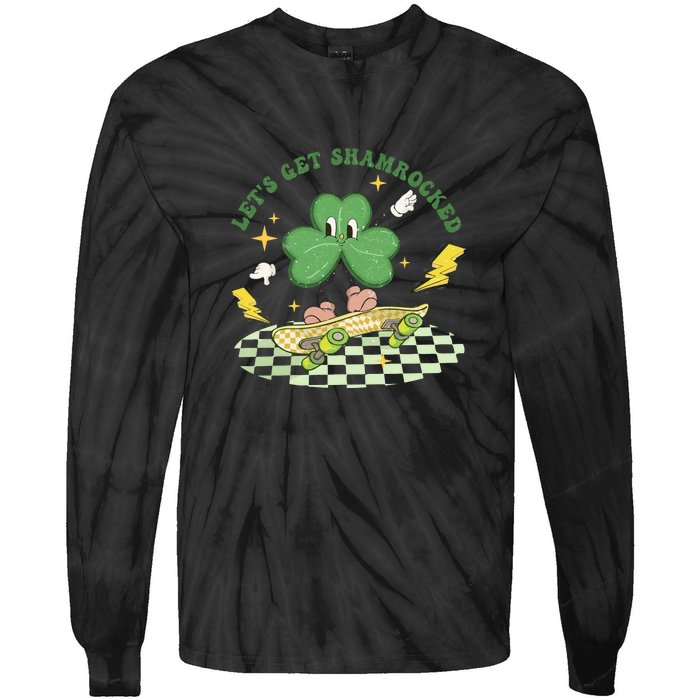 Retro Groovy Let's Get Shamrocked Lucky St Patrick Day Cute Clover Tie-Dye Long Sleeve Shirt