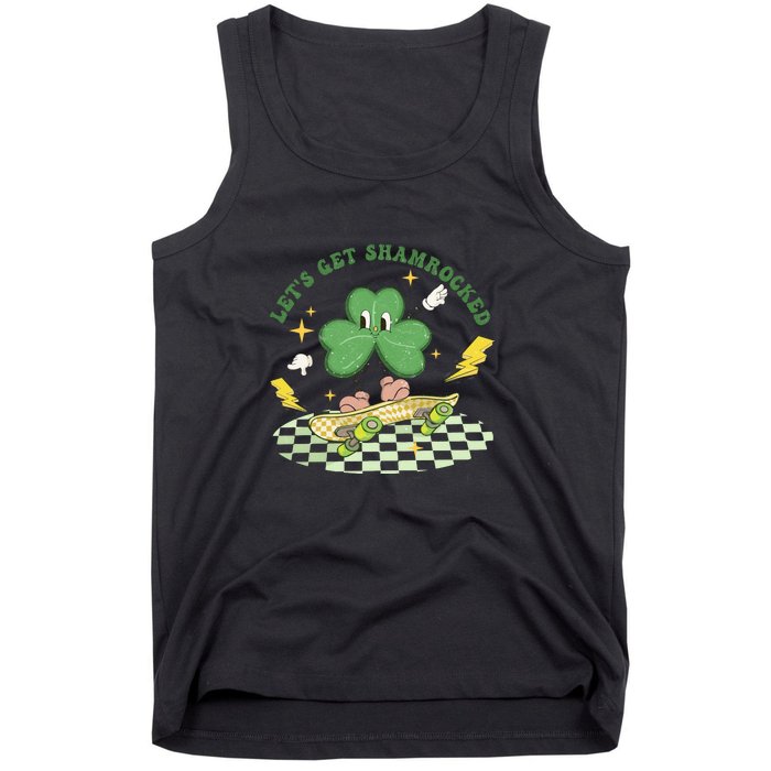 Retro Groovy Let's Get Shamrocked Lucky St Patrick Day Cute Clover Tank Top