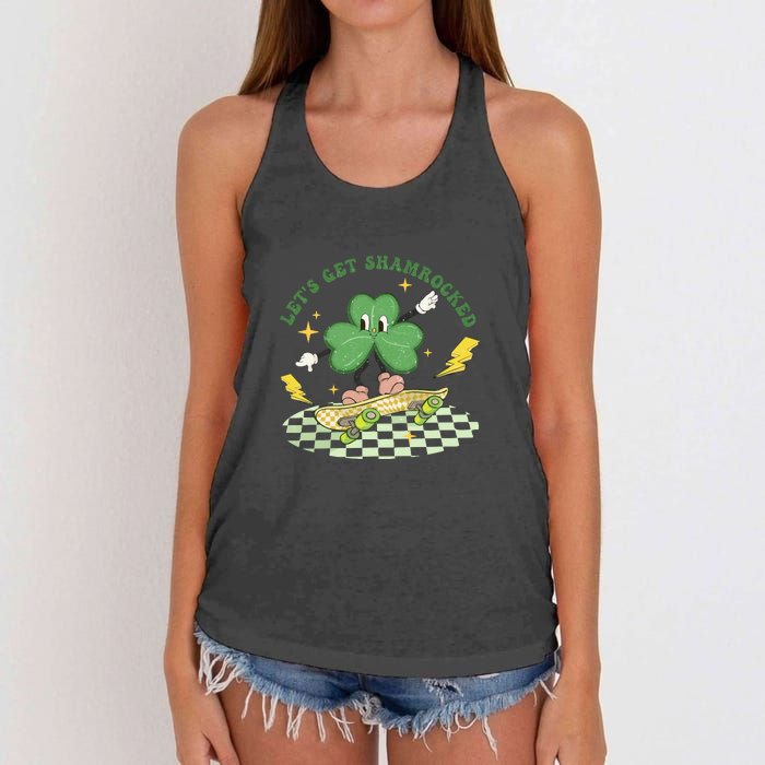 Retro Groovy Let's Get Shamrocked Lucky St Patrick Day Cute Clover Women's Knotted Racerback Tank