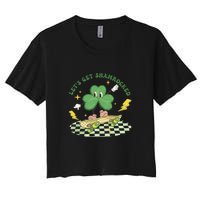 Retro Groovy Let's Get Shamrocked Lucky St Patrick Day Cute Clover Women's Crop Top Tee